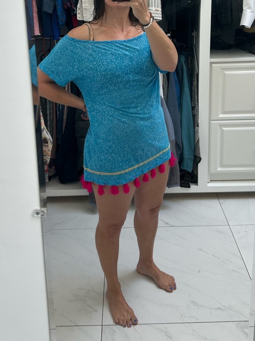 Pitusa Turquoise Short Sleeve off the shoulder swim cover up